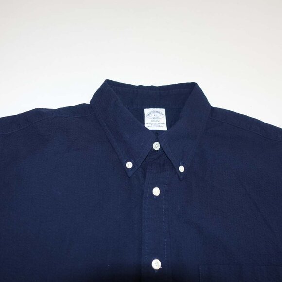 Brooks Brothers Men's Seersucker Regent Button Front Shirt Size XL Navy Blue - Picture 2 of 4